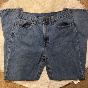 medium wash wide leg jeans